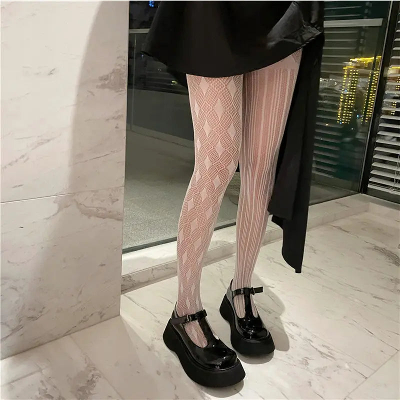 Nylon Fishnet Patterned Tights for Women