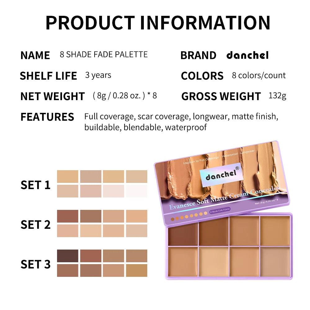 8 Color Cream Concealer and Contour Makeup Palette - 16