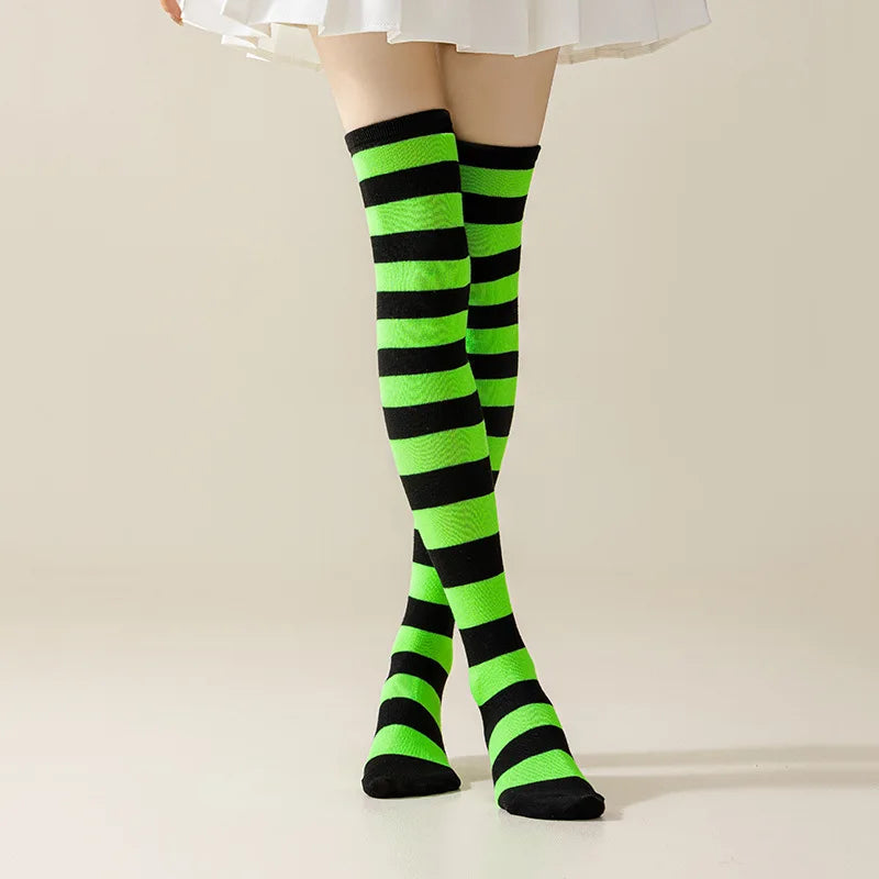 Striped Nylon Polyester Over Knee High Stockings