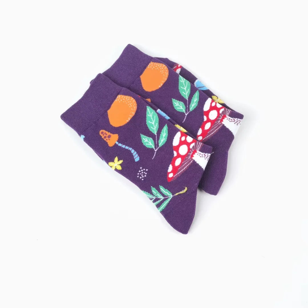 Cotton Blend Mushroom Print Casual Socks