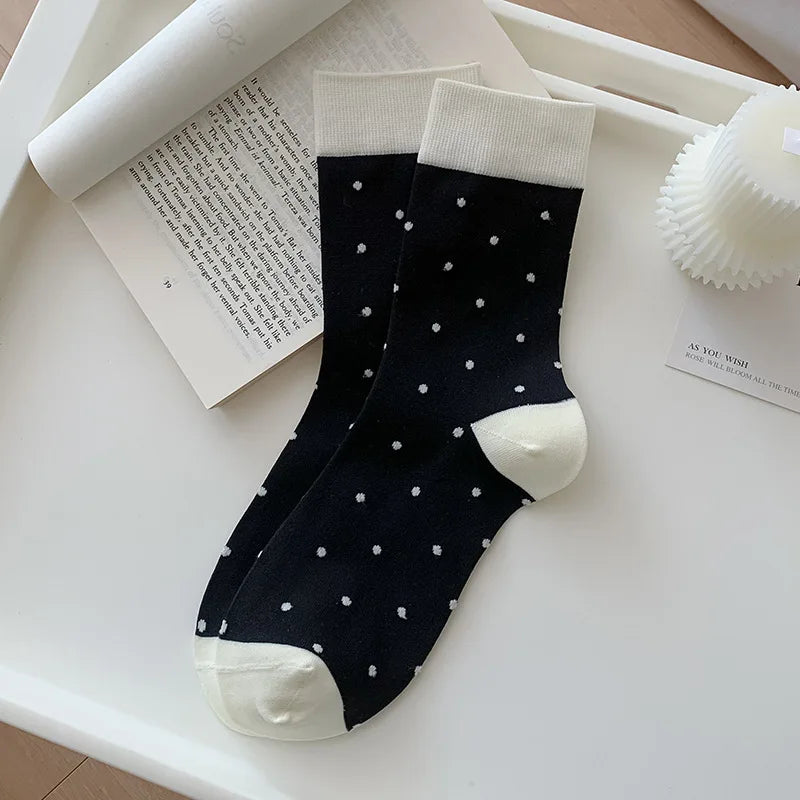 Polyester Elastane Polka Dot Mid Tube Casual Socks 3 Pairs