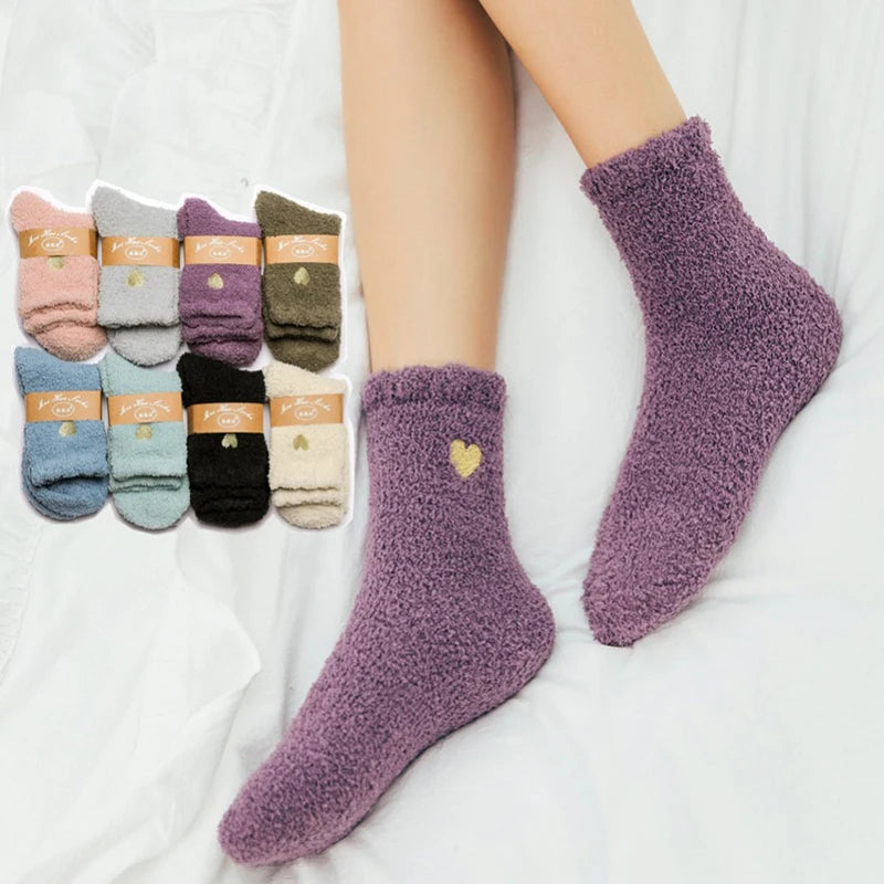 Thick Plush Coral Velvet Mid Tube Socks for Women