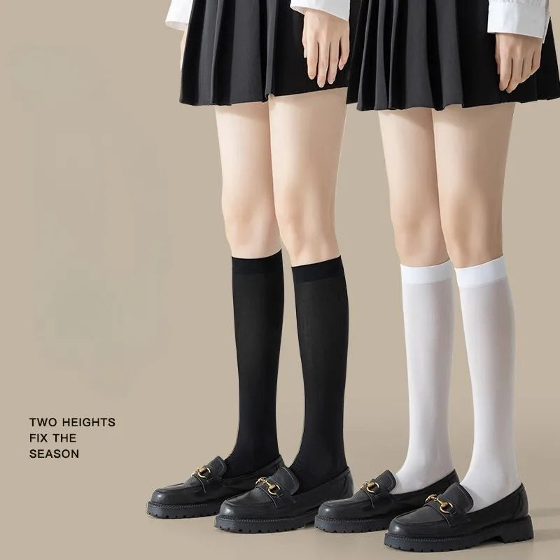 Solid Color Nylon Velvet Womens Knee High Socks
