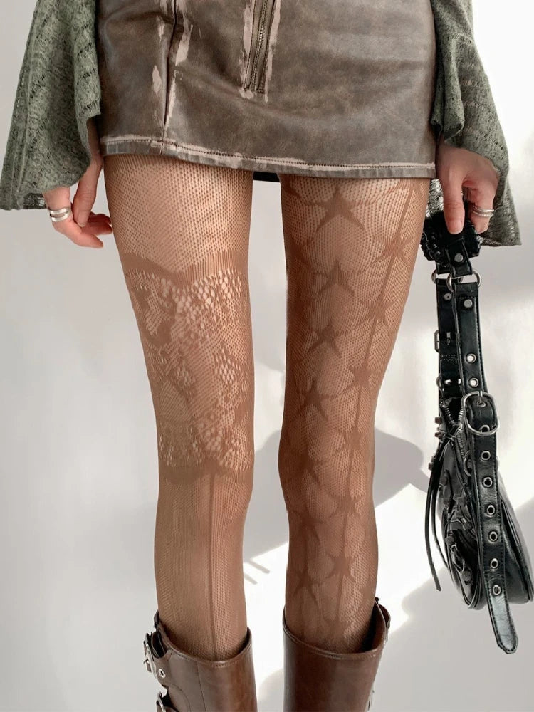 Nylon Elastane Star Pattern Mesh Pantyhose Tights