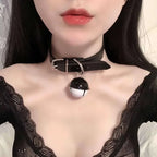 PU Leather Bowknot Bell Choker Necklace with Chain