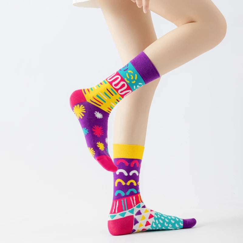 Cotton Blend Geometric Pattern Mid Calf Socks