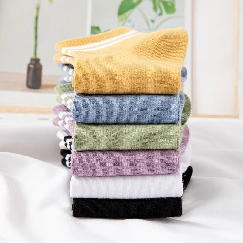 Polyester Elastane Striped Crew Socks