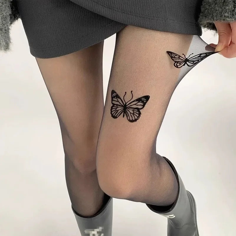 Butterfly Print Nylon Spandex Pantyhose Tights - 8