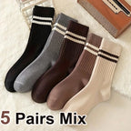 Polyester Elastane Striped Mid Tube Casual Socks