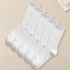 5 Pairs Polyester Spandex Solid Color Casual Crew Socks