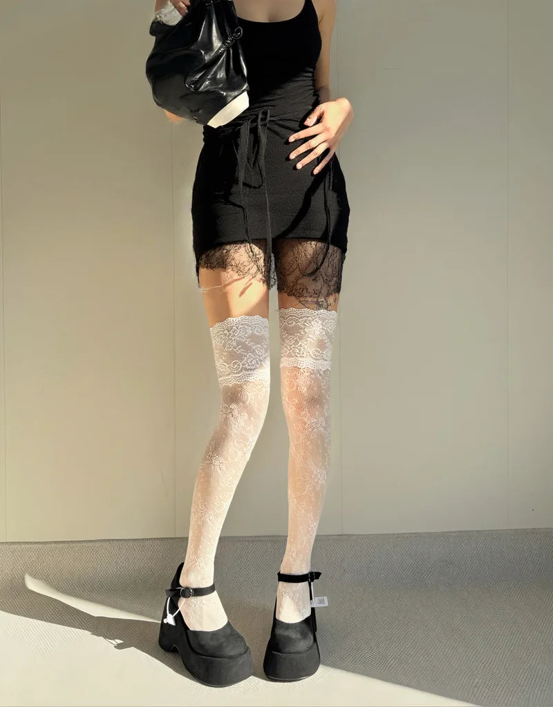Polyester Hollowed Out Fishnet Tights Floral Stockings - 14