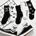 Butterfly Pattern Mid Length Polyester Elastane Socks Set
