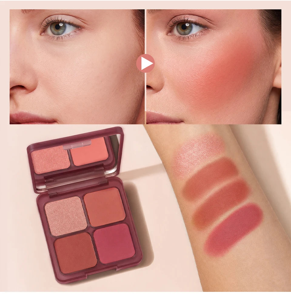 4 Shade Powder Blush Palette Matte and Shimmer Face Makeup - 12