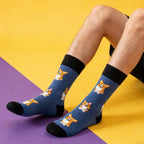 Cotton Blend Corgi Pattern Mid Calf Unisex Socks