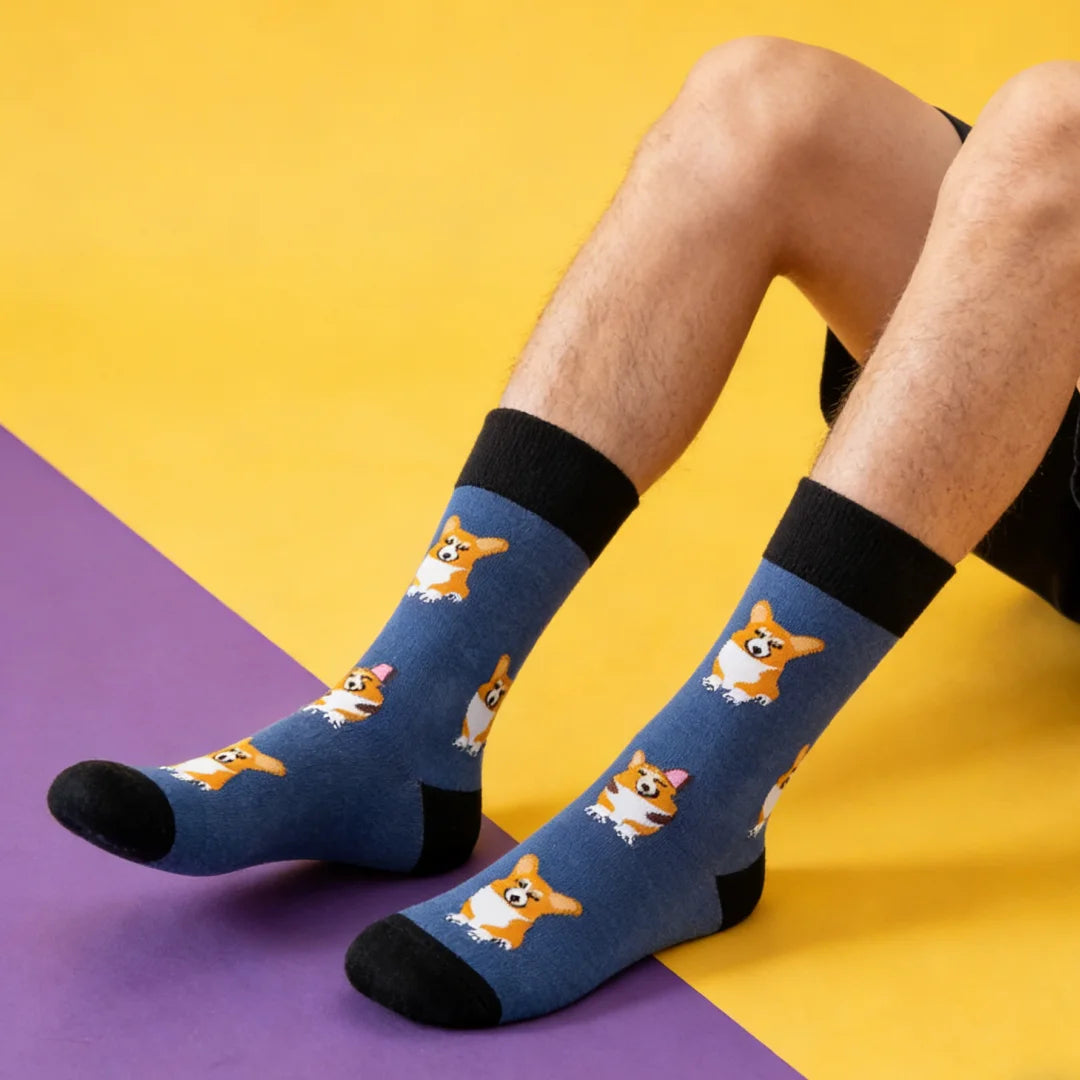 Cotton Blend Corgi Pattern Mid Calf Unisex Socks