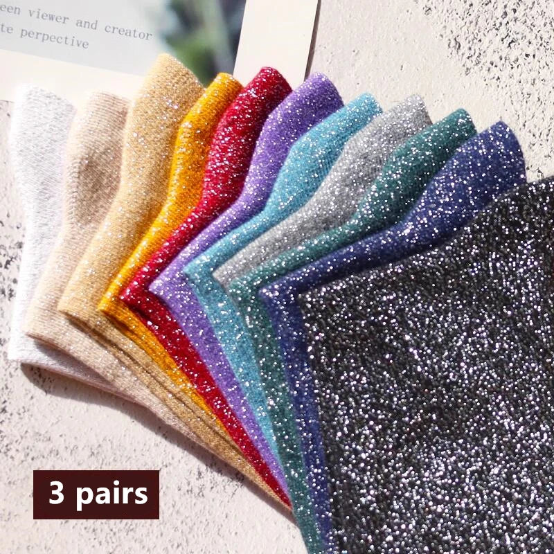 Cotton Blend Glitter Knit Women Casual Crew Socks - 1