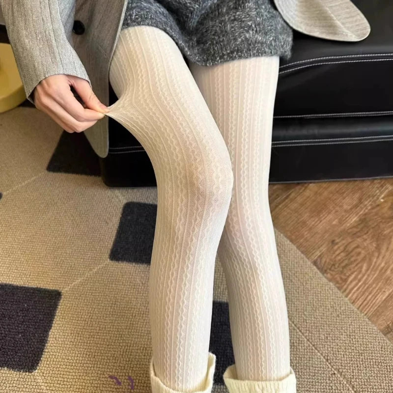 Womens Nylon Plait Pattern Slim Fit Tights