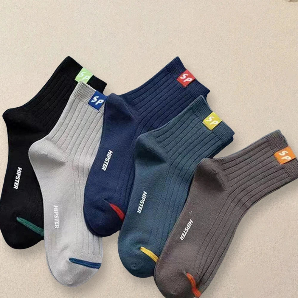 5 Pairs Polyester Blend Crew Socks for Men