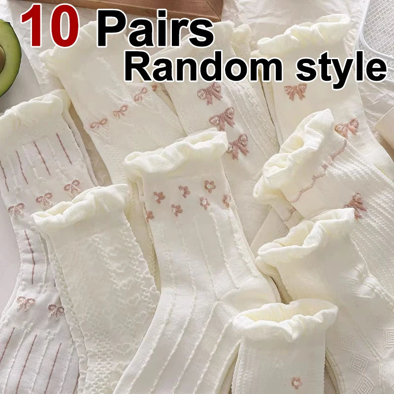 Polyester Elastane Floral Pattern Lolita Style Mid Tube Socks