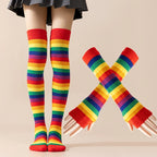 Striped Polyester Thigh High Socks and Arm Warmer Set