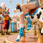 Cotton Blend Milk Carton Print Mid Calf Socks