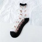 Polyester Elastane Floral Ruffle Crew Socks