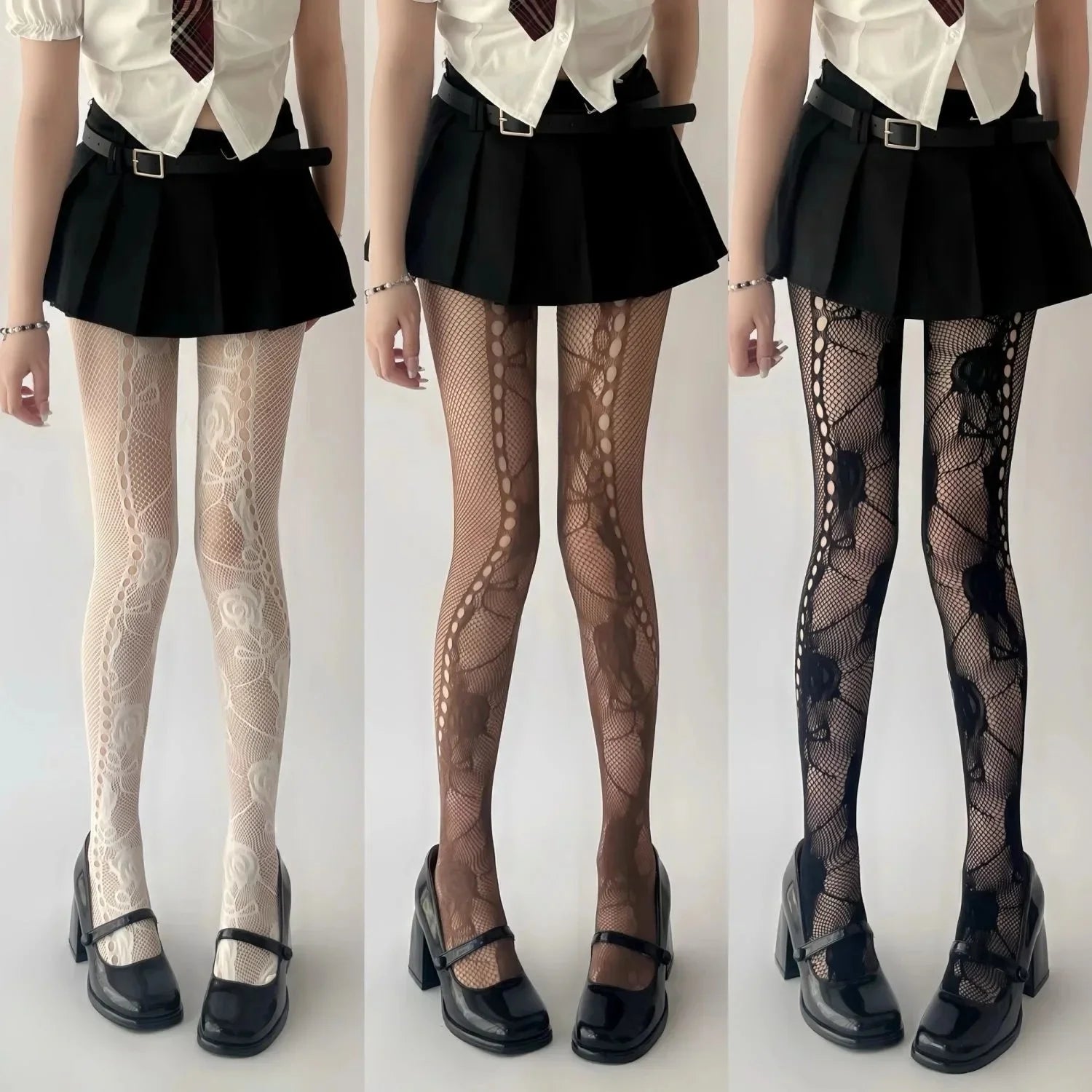 Floral Mesh Nylon Thigh High Pantyhose - 6