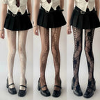 Floral Mesh Nylon Thigh High Pantyhose
