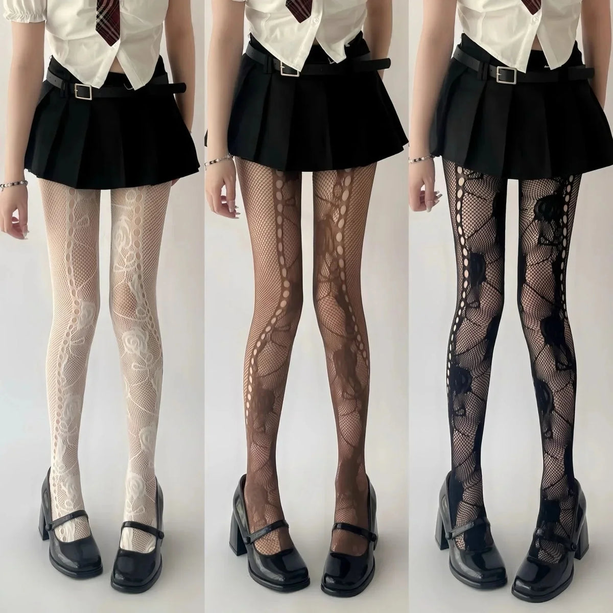 Floral Mesh Nylon Thigh High Pantyhose