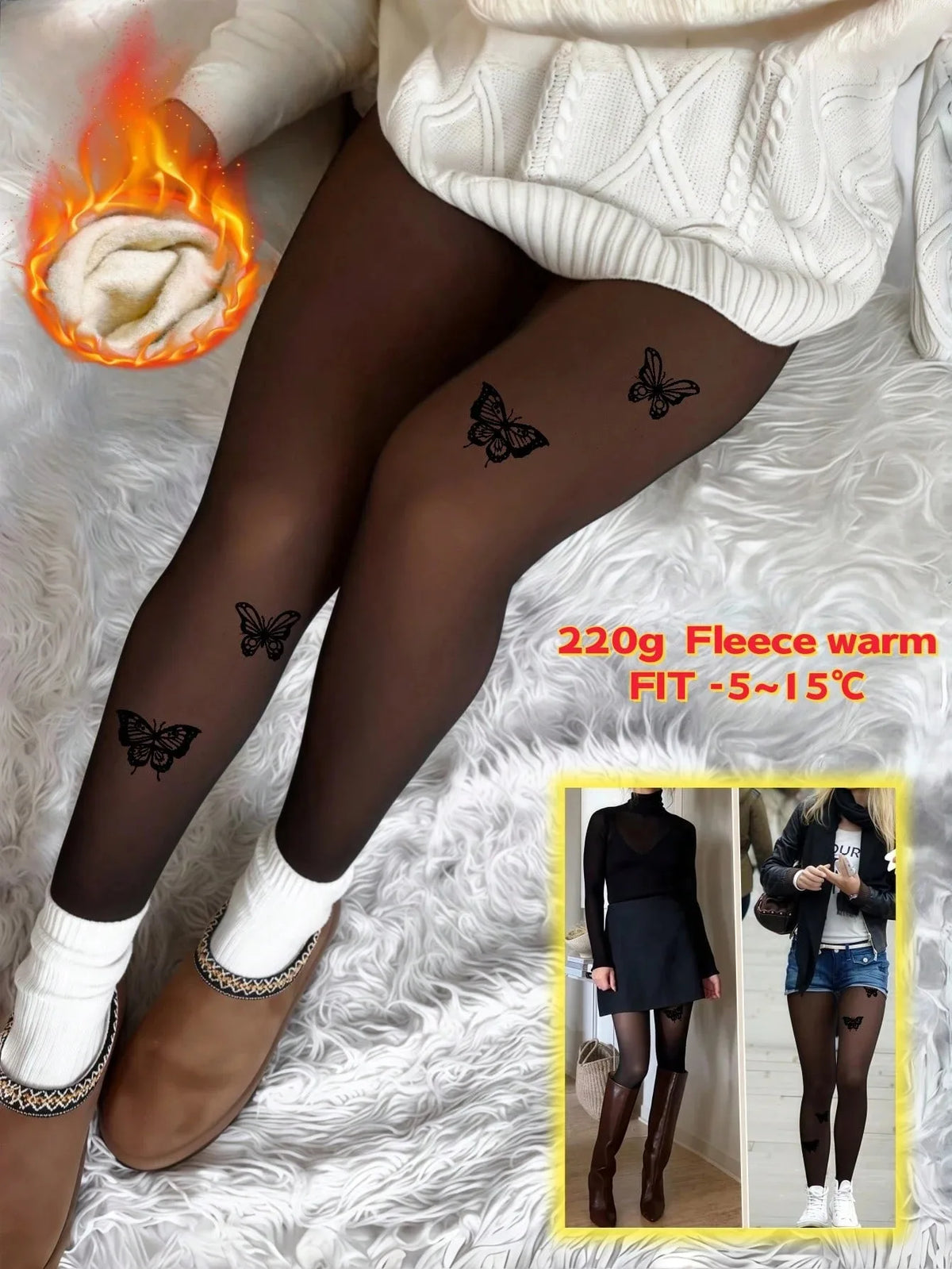 Fleece Lined Translucent Thermal Tights