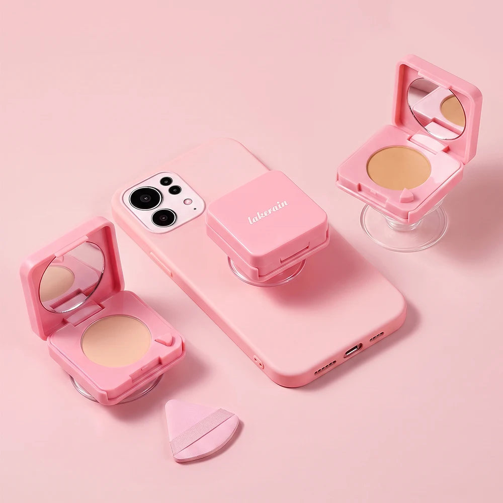 Pressed Powder Face Setting Compact With Integrated Phone Grip