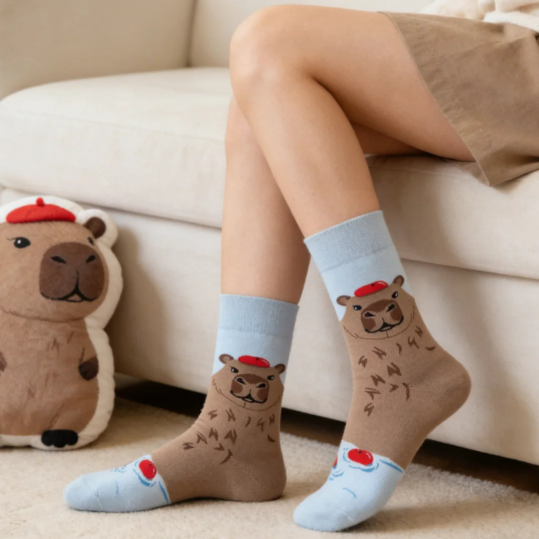 Cotton Blend Capybara Crew Socks