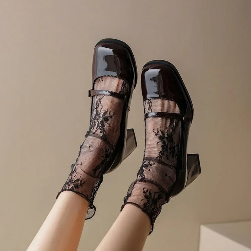Womens Floral Lace Ankle Socks Breathable Nylon Casual Hosiery - 9