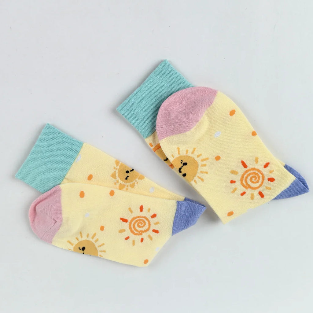 Cotton Blend Cartoon Sun Mid Calf Casual Socks
