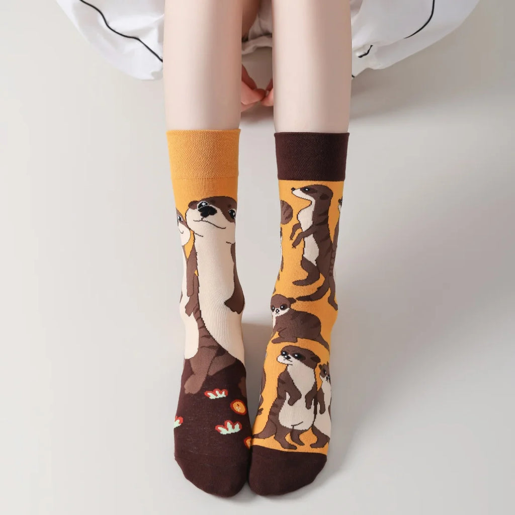 Cotton Blend Mid Calf Animal Pattern Socks