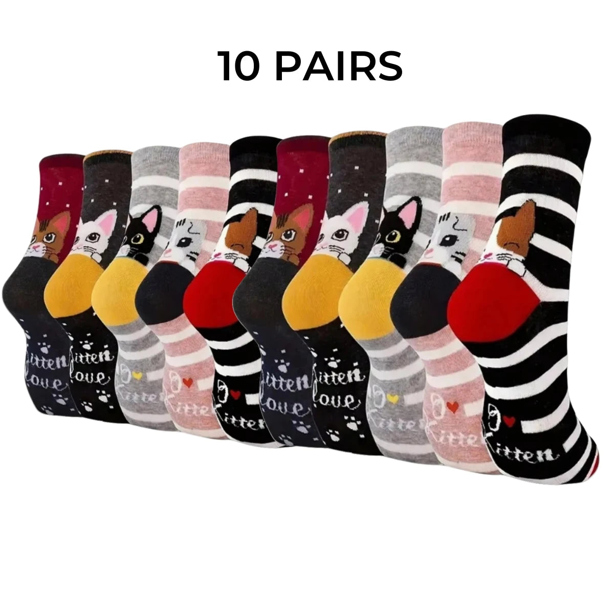 Polyester Elastane Crew Socks Cartoon Cat Pattern 5 Pairs - 7
