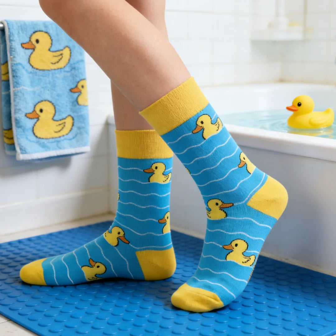 Cotton Blend Yellow Duck Pattern Casual Socks