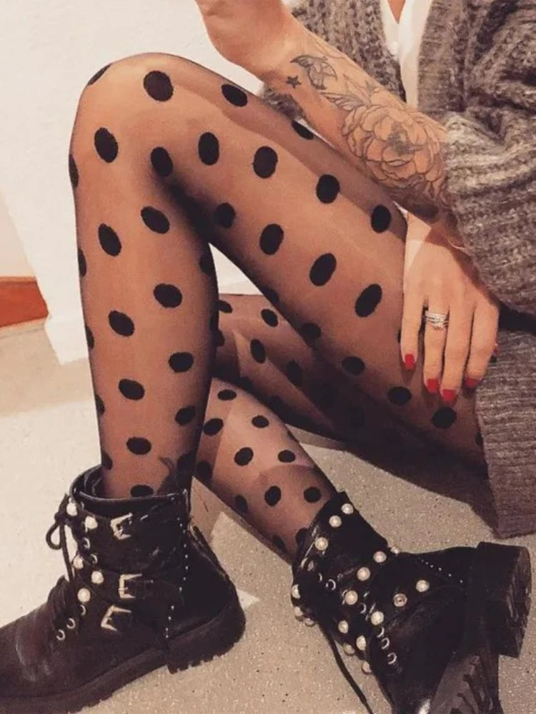 Polka Dot Nylon Tights Womens Sheer Patterned Pantyhose
