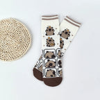Cotton Blend Capybara Pattern Mid Calf Socks for Women