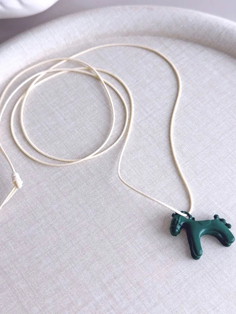 Enamel Horse Pendant Rope Necklace