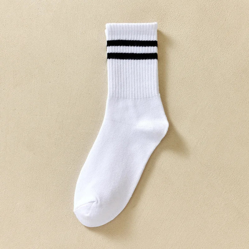 Polyester Mid Tube Casual Striped Women Socks 6 Pairs