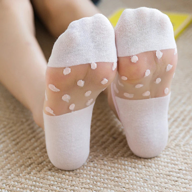 Polyester Elastane Polka Dot Invisible Low Cut Casual Socks