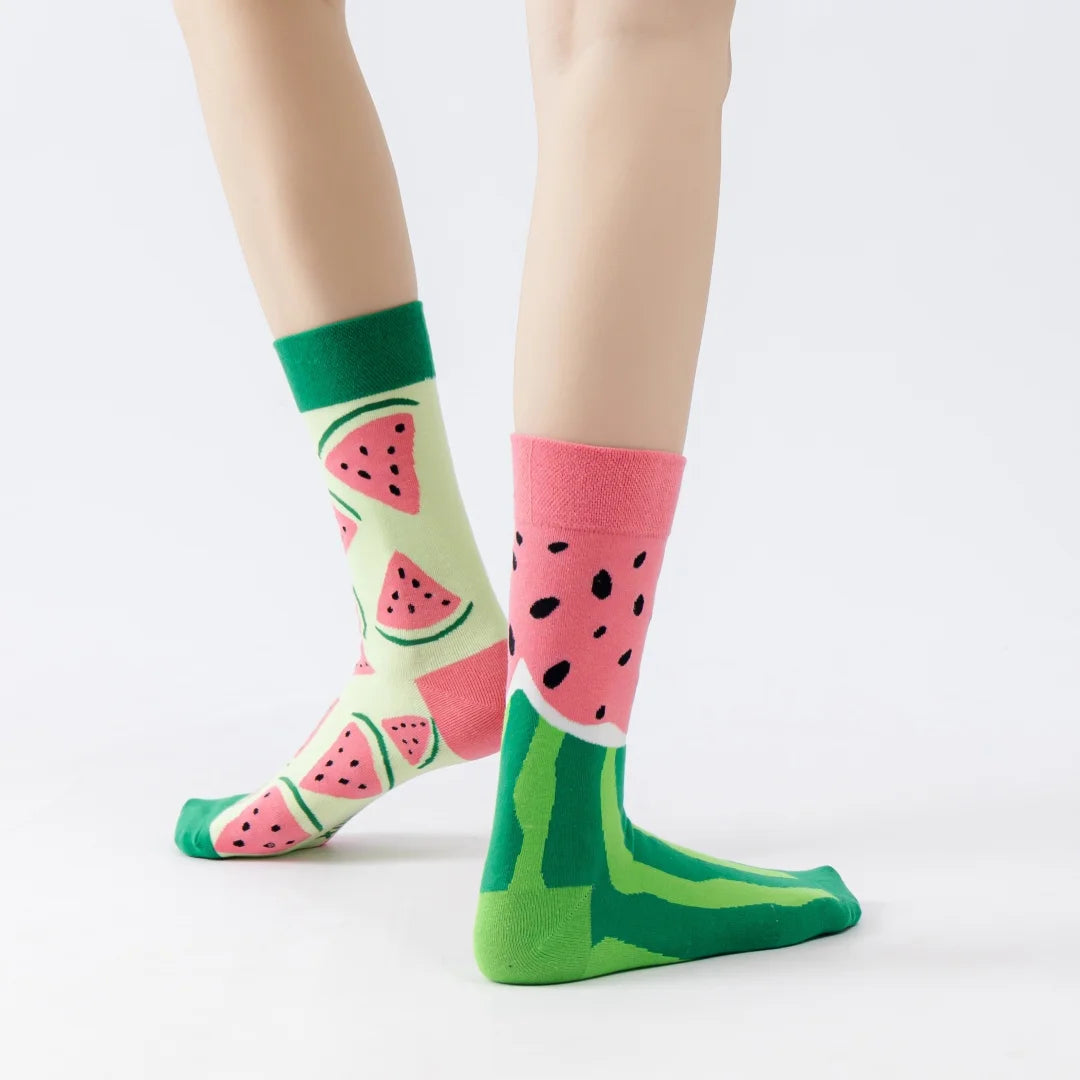 Cotton Blend Watermelon Pattern Mid Tube Socks - 4
