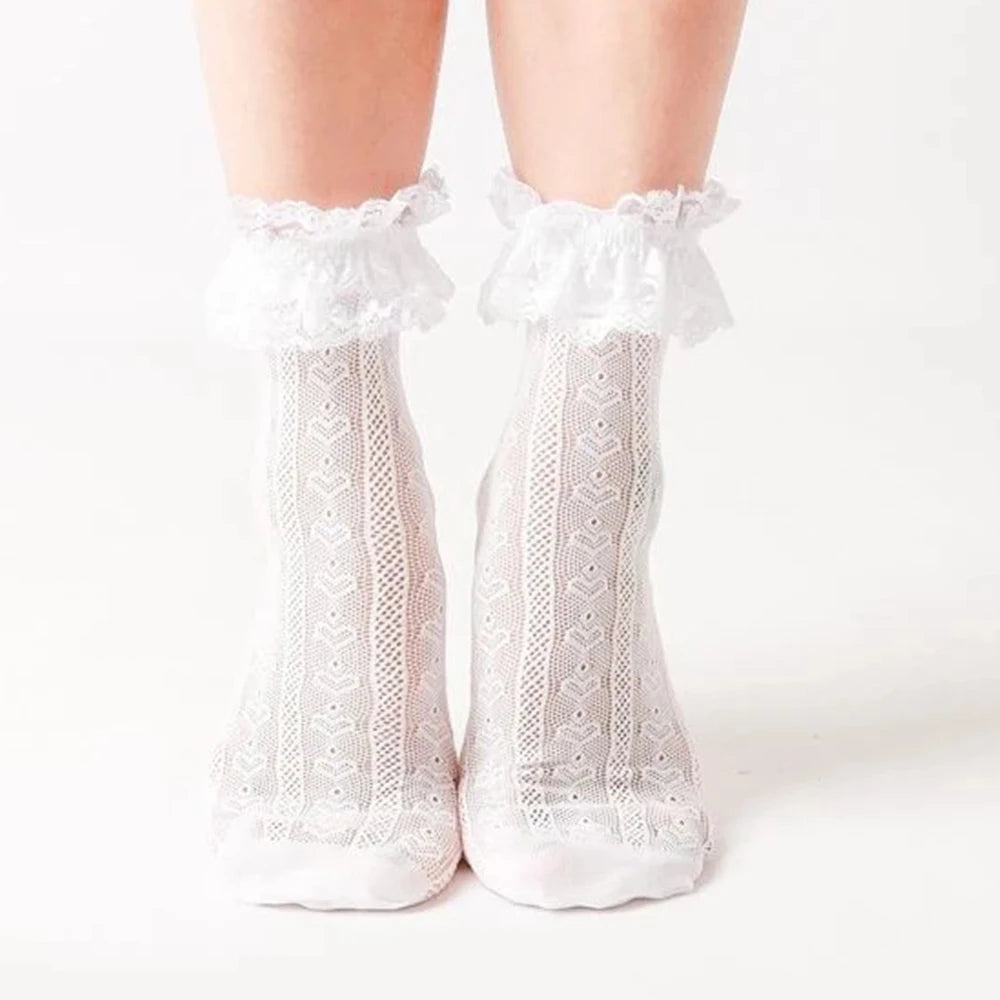 Polyester Elastane Lace Mid Tube Lolita Socks