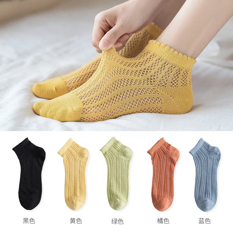 Cotton Polyester Mesh Ankle Socks for Women