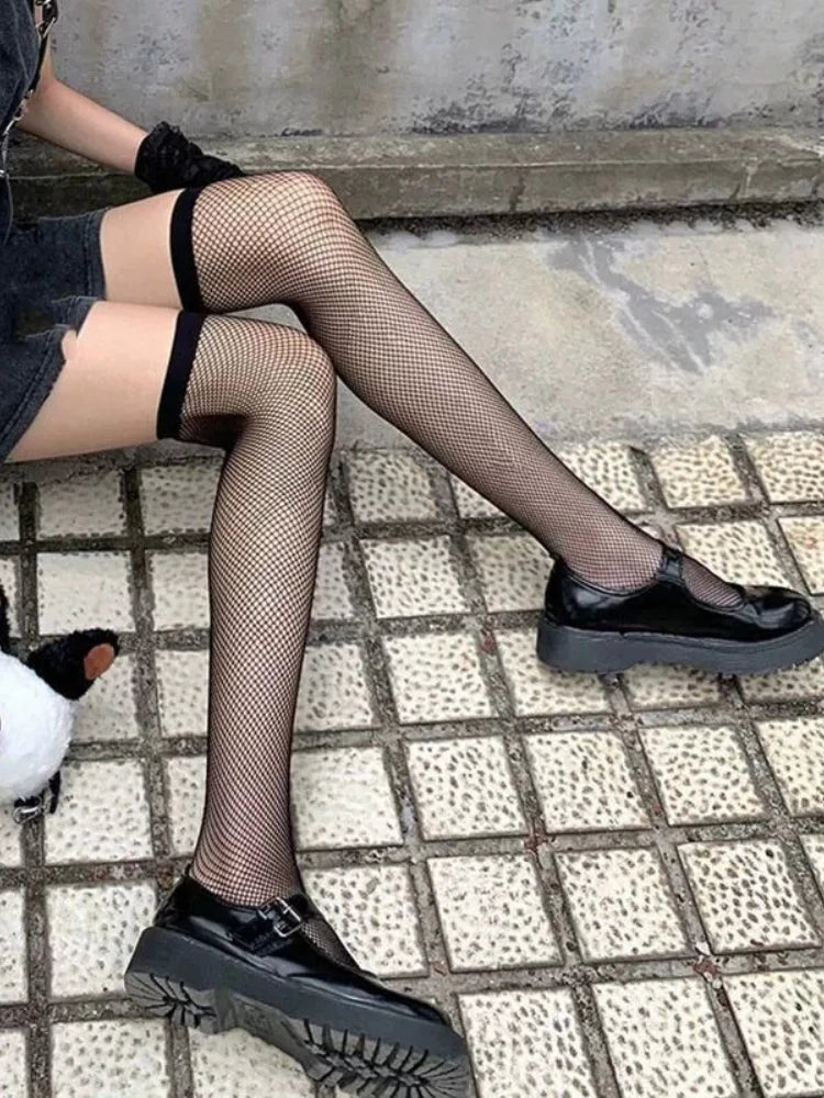 Nylon Elastane Fishnet Thigh High Stockings