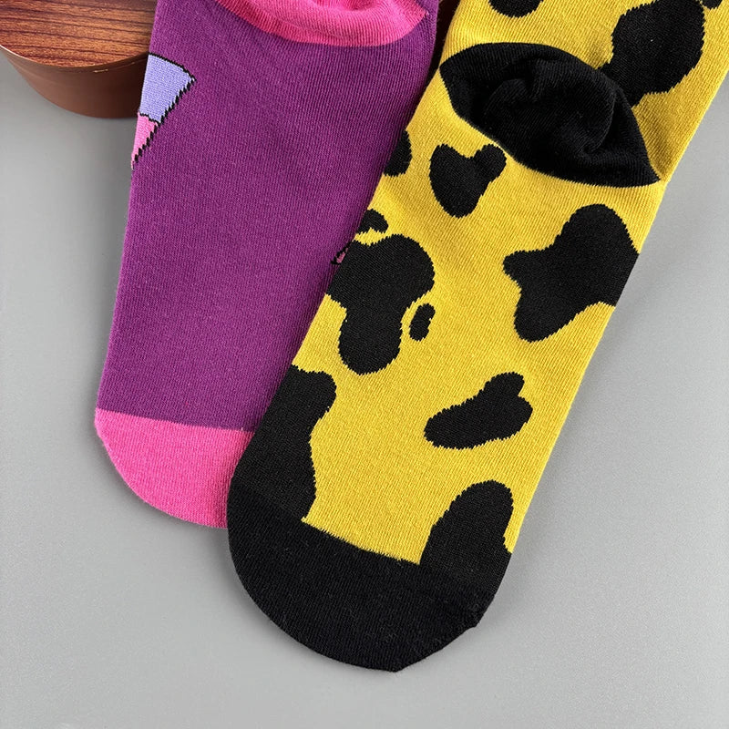 Cotton Blend Cow Print Casual Socks