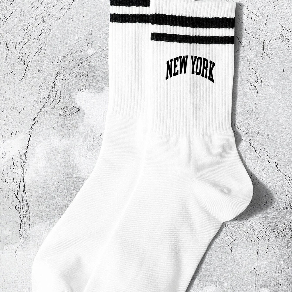 Polyester Elastane Women Crew Socks With Lettering