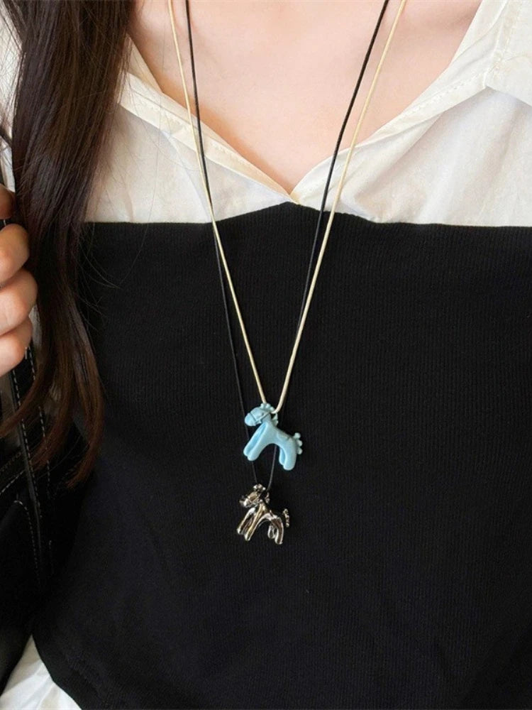 Enamel Horse Pendant Rope Necklace