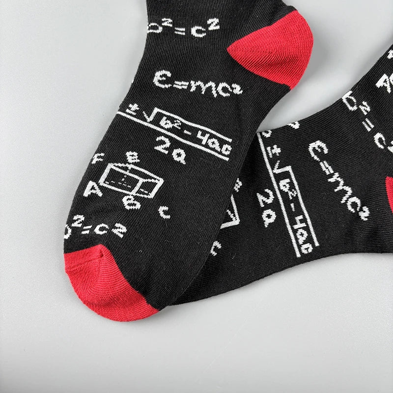 Polyester Elastane Math Formula Print Casual Mid Calf Socks